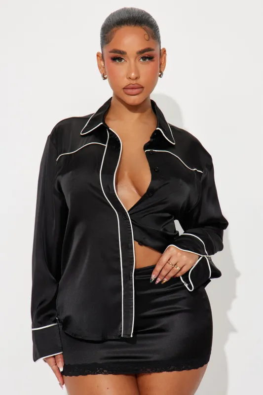 Saloon Satin Shirt - Black/White sold by Fashion Nova