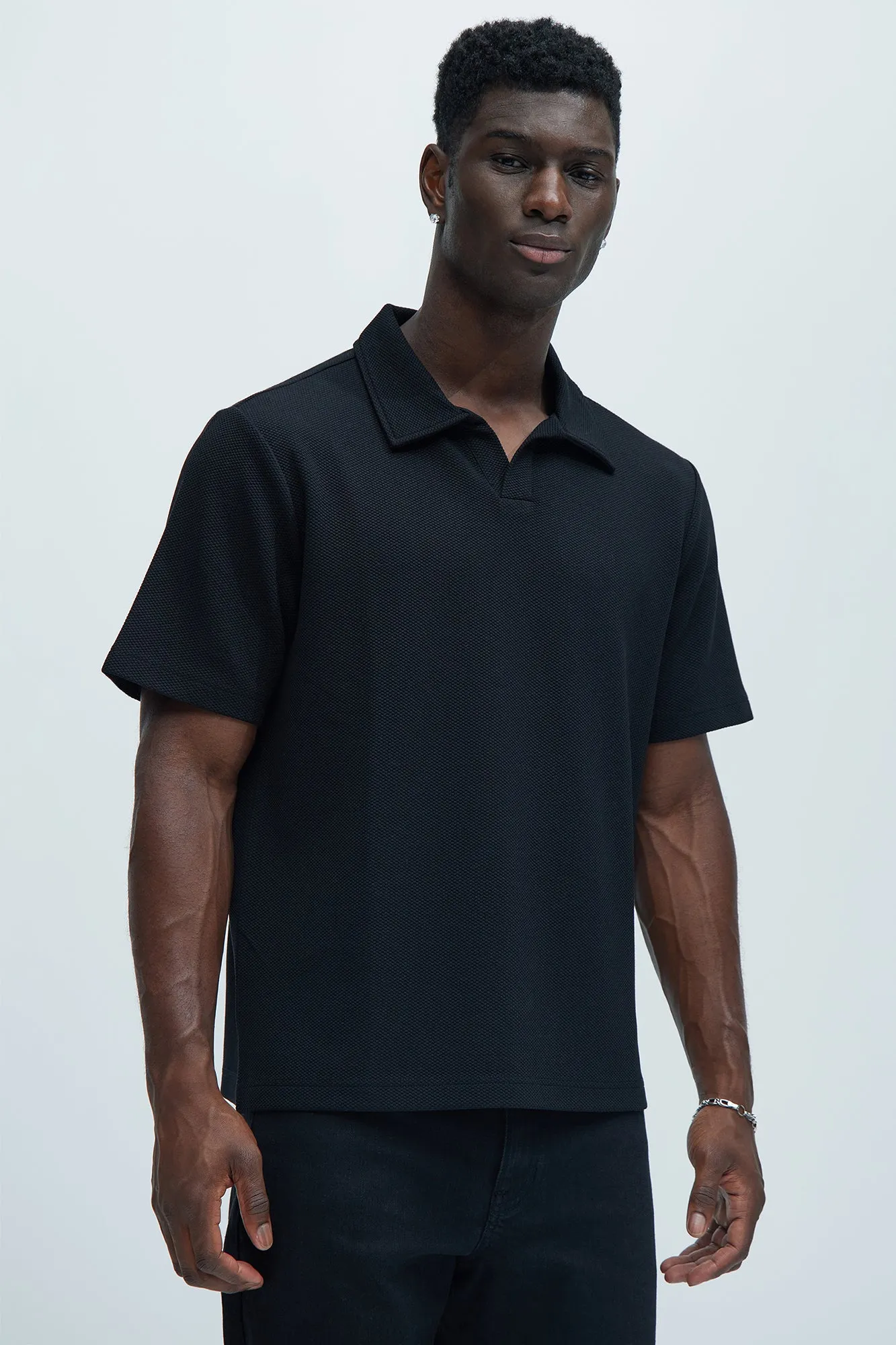 Kamryn Textured Short Sleeve Polo - Black sold by Fashion Nova