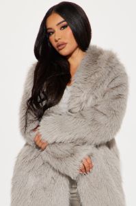 Dreamin' Big Faux Fur Coat - Grey sold by Fashion Nova