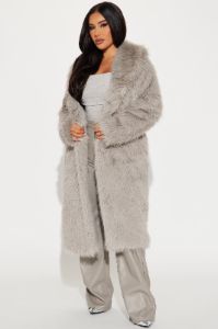 Dreamin' Big Faux Fur Coat - Grey sold by Fashion Nova