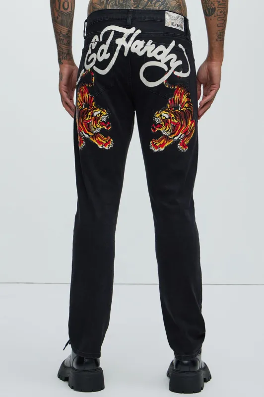 Ed Hardy Crawling Tigers Skinny Jeans - Black made by Fashion Nova