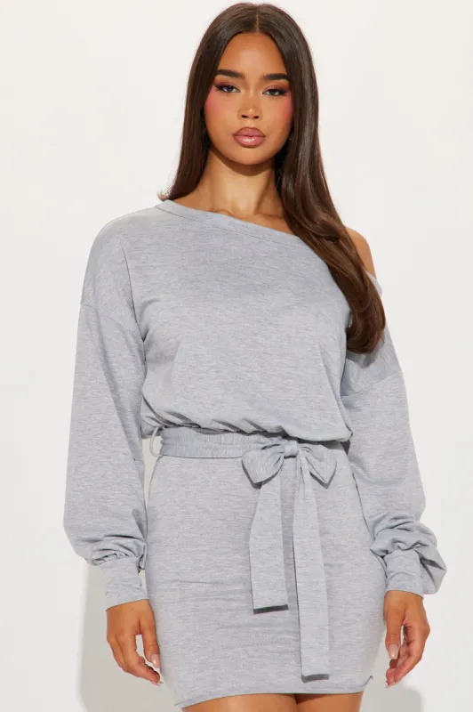 Kourtney French Terry Mini Dress - Heather Grey sold by Fashion Nova
