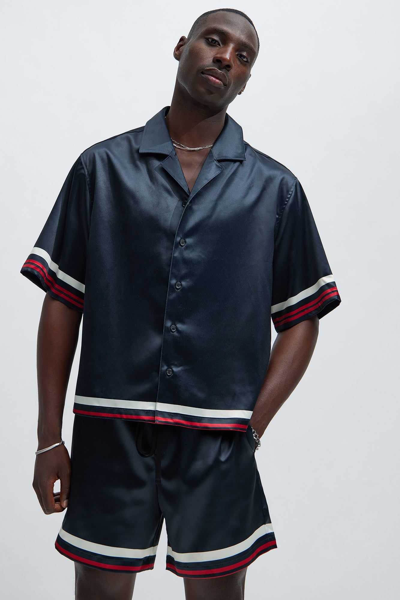 Fargo Printed Stripes Shirt - Black/combo sold by Fashion Nova