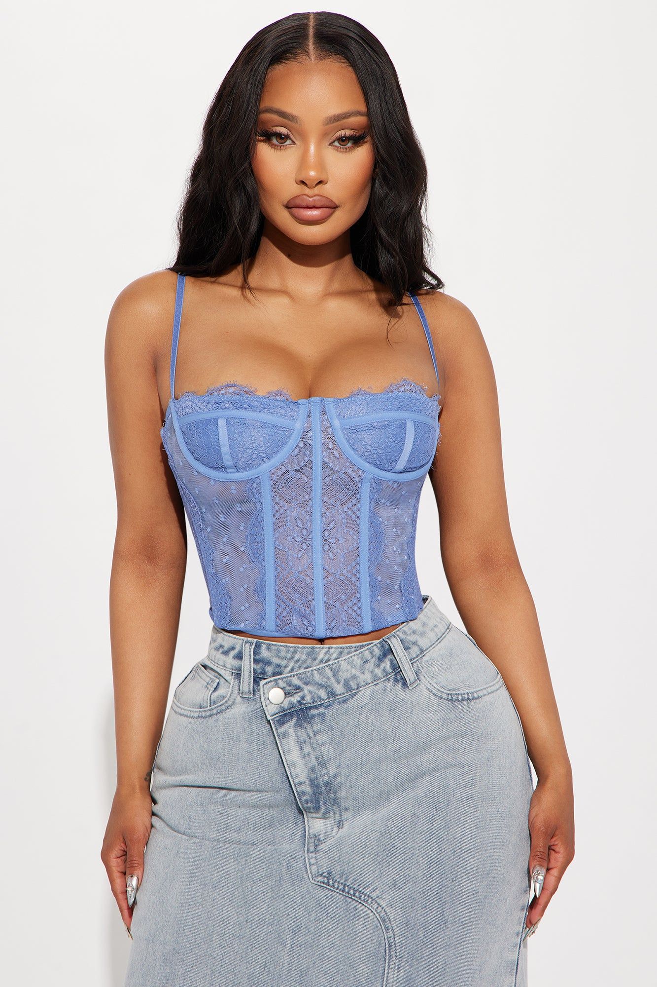 Aurora Lace Corset Top - Blue sold by Fashion Nova
