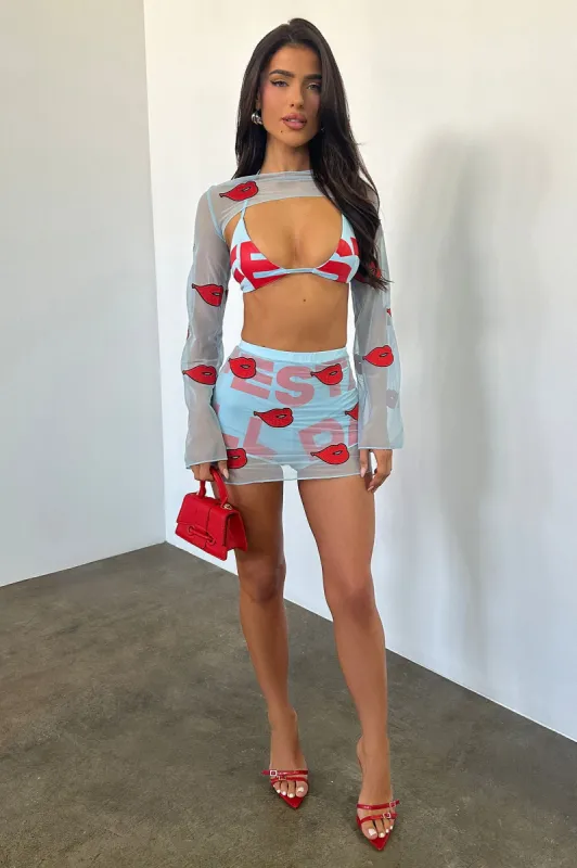 Full Of Kisses 3 Piece Skirt Set - Blue sold by Fashion Nova
