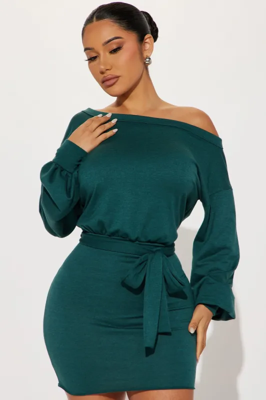 Kourtney French Terry Mini Dress - Hunter sold by Fashion Nova