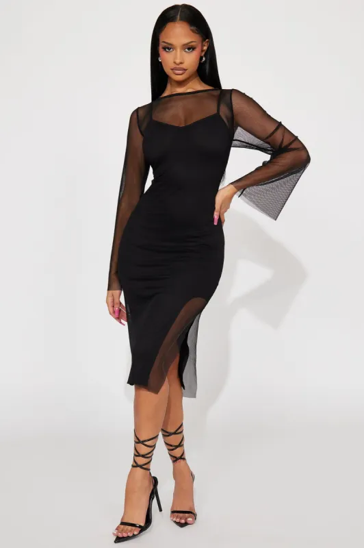 Ariel Fishnet Midi Dress Set - Black sold by Fashion Nova