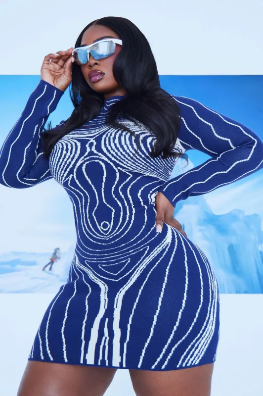 Body Heat Sweater Mini Dress - Navy/combo sold by Fashion Nova