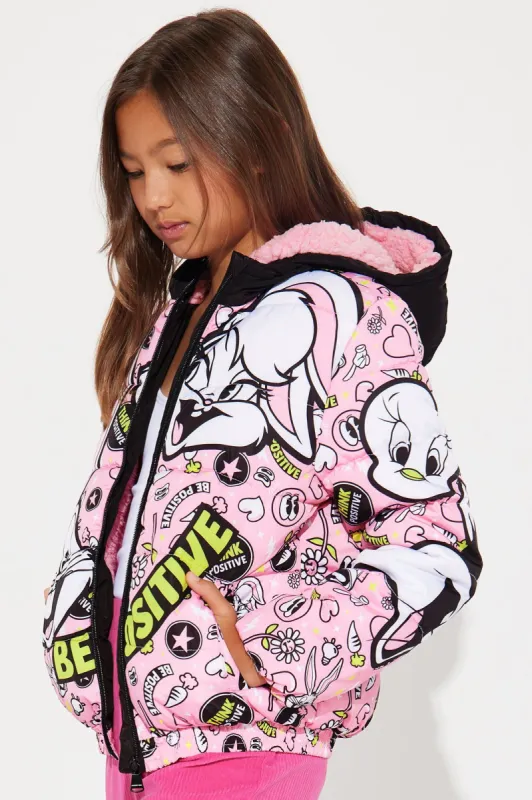 Mini Bugs And Lola Puffer Jacket - Pink sold by Fashion Nova