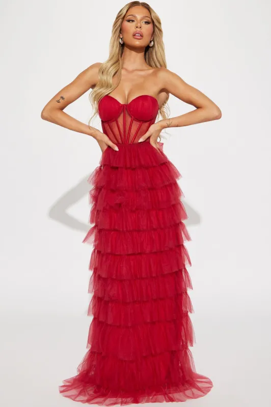 Tessa Tulle Corset Gown - Burgundy sold by Fashion Nova