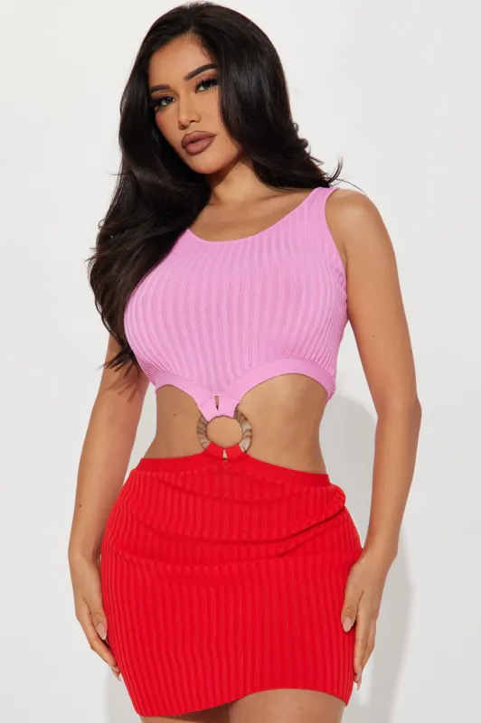 Julia Knit Mini Dress - Pink/combo sold by Fashion Nova