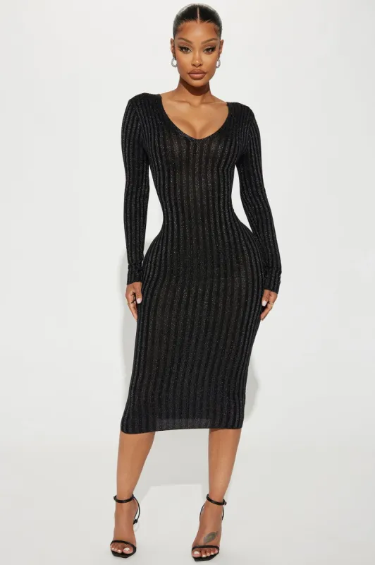 Luscious Perception Double V-Neckline Midi Dress - Black sold by Fashion Nova