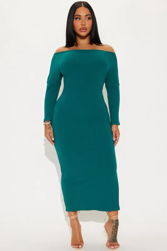 Johana Ribbed Midi Dress - Hunter sold by Fashion Nova