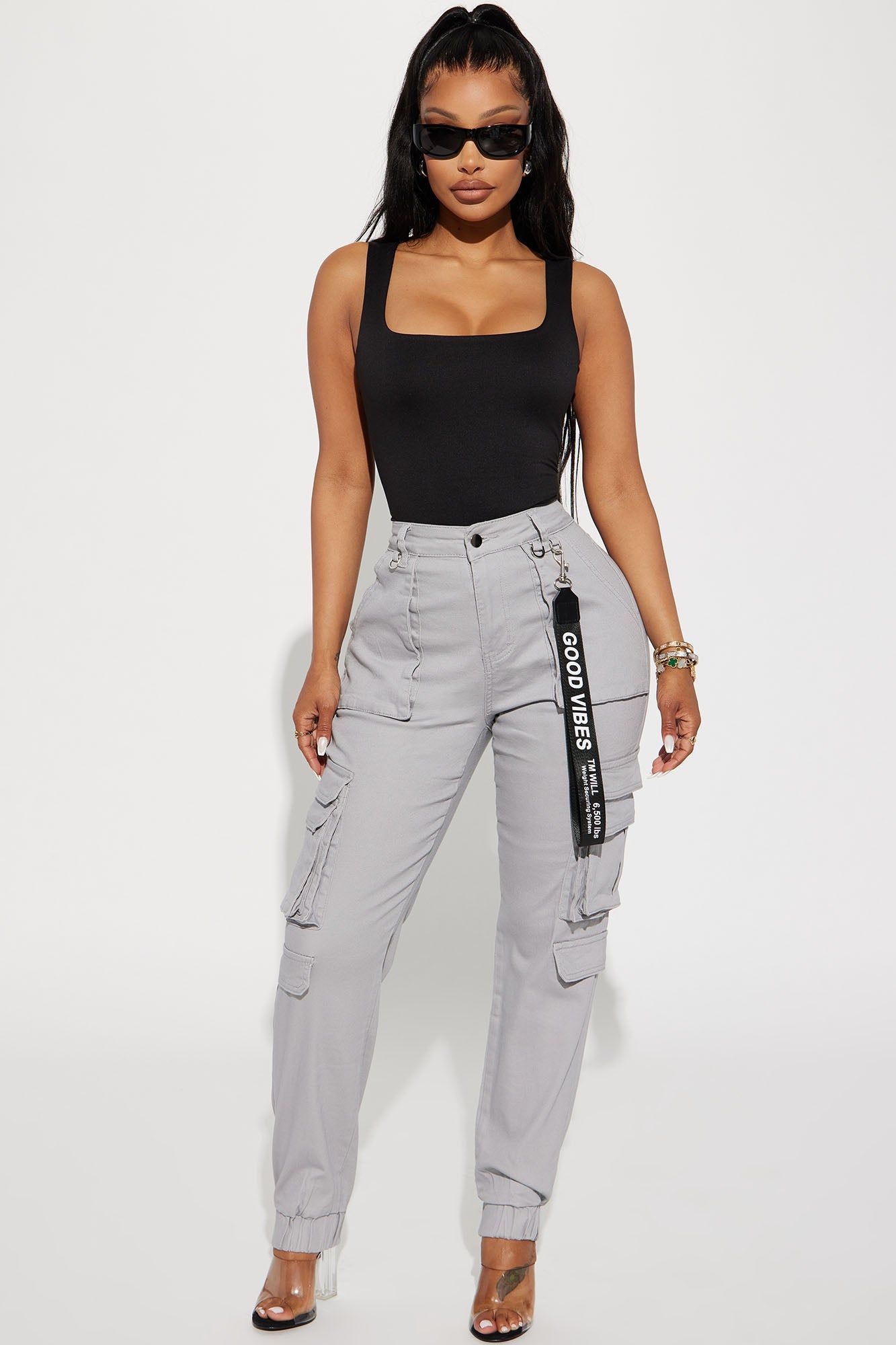 Good Vibes Cargo Jogger - Grey sold by Fashion Nova