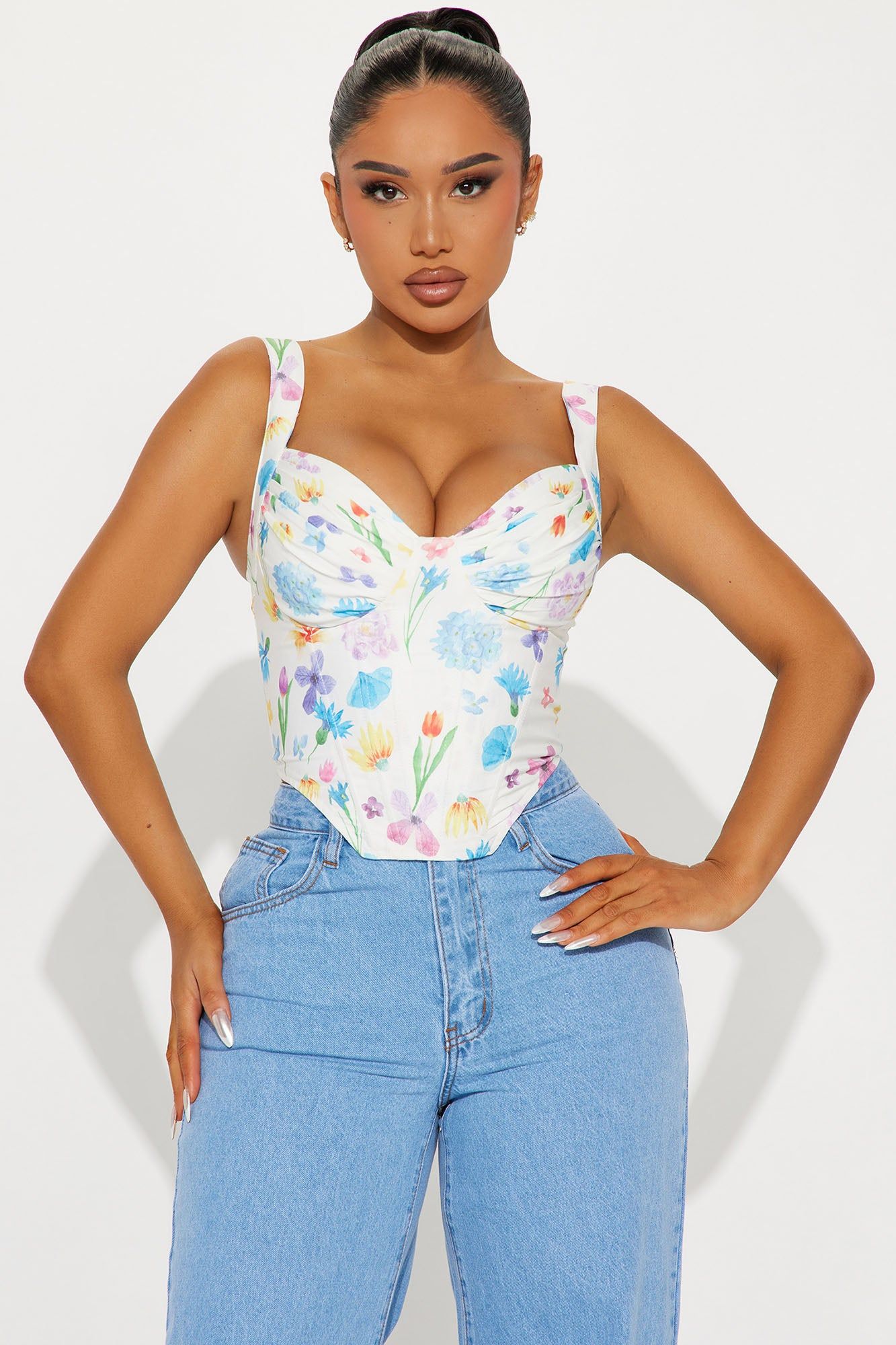 Flower Girl Floral Corset Top - White/combo sold by Fashion Nova