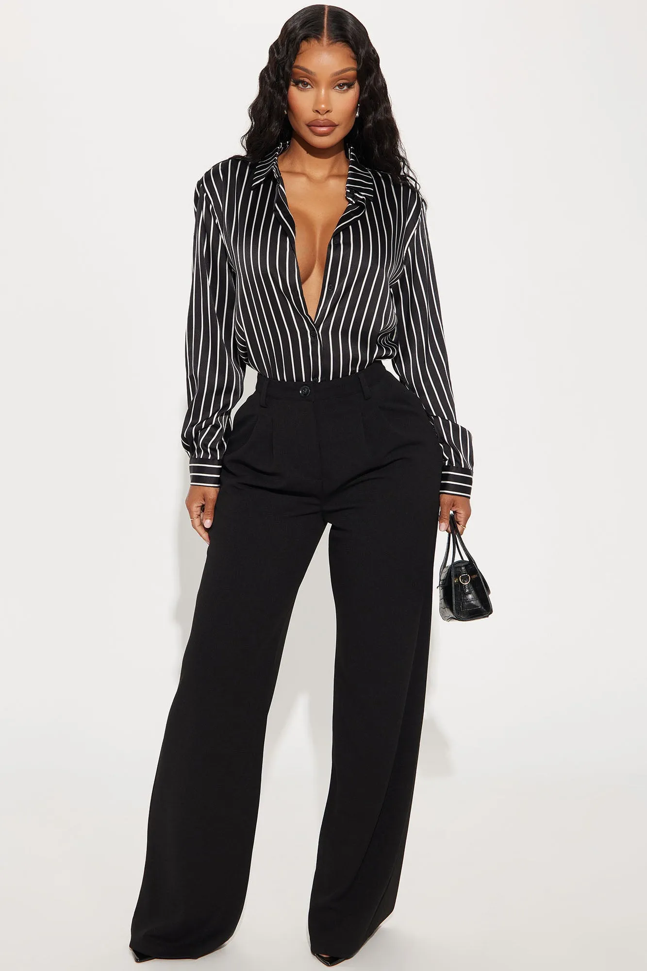 Fast Lane Striped Satin Shirt - Black/White sold by Fashion Nova product image thumbnail 2
