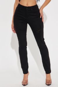 On To The Next One Stretch Ripped Skinny Jeans - Black sold by Fashion Nova