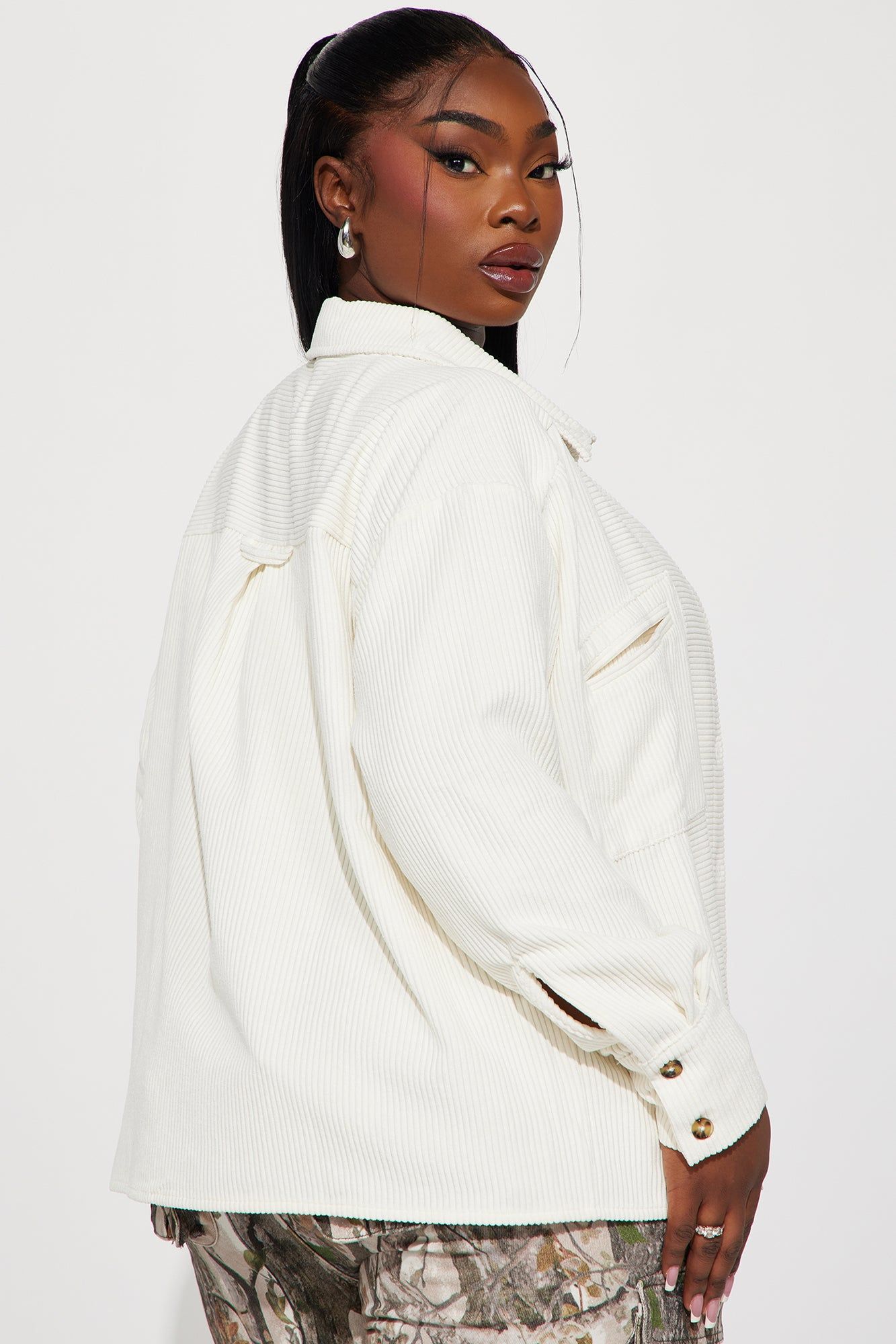 Zaire Corduroy Shirt - Off White sold by Fashion Nova product image thumbnail 6