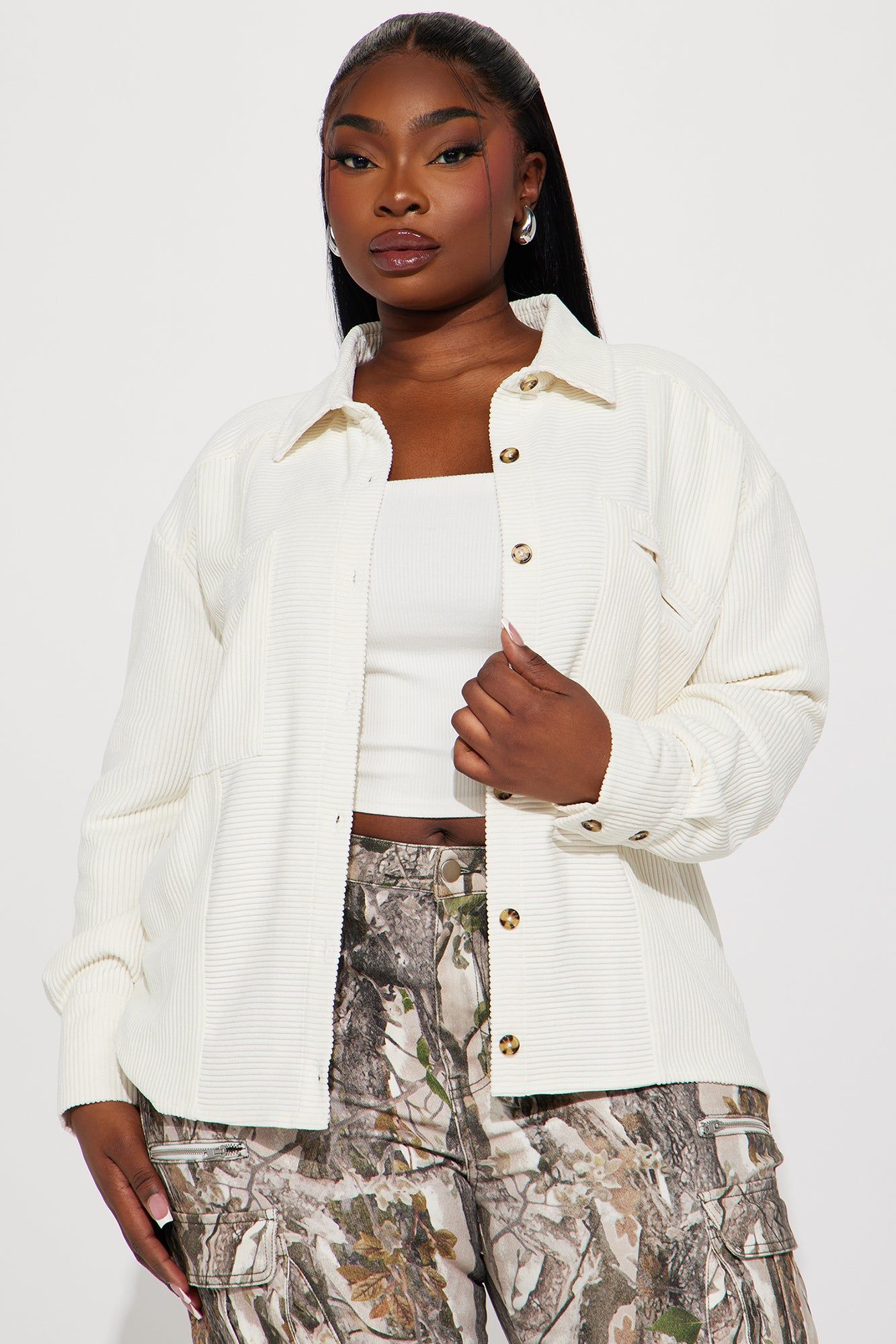 Zaire Corduroy Shirt - Off White sold by Fashion Nova product image thumbnail 4