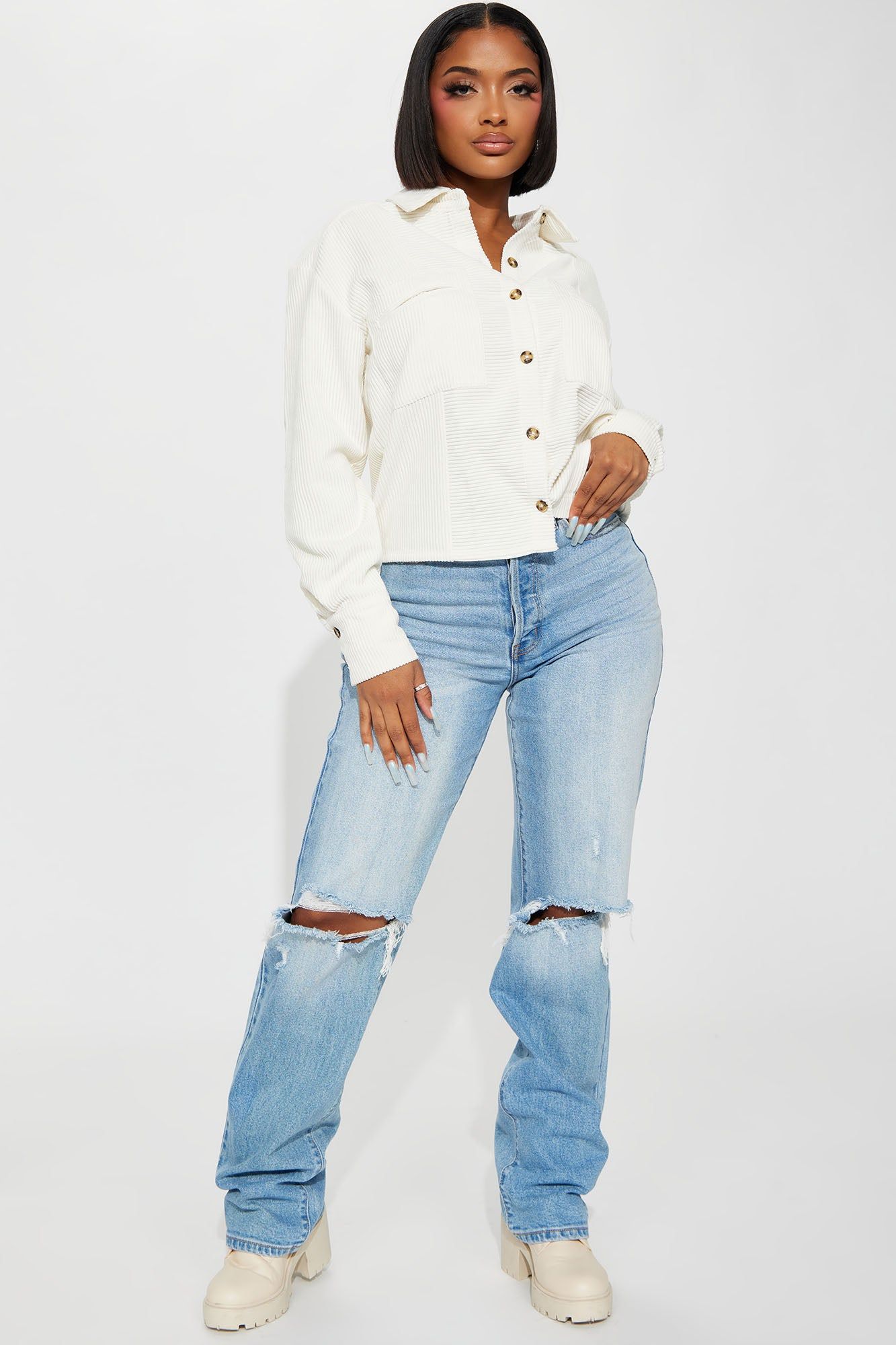 Zaire Corduroy Shirt - Off White sold by Fashion Nova product image thumbnail 2
