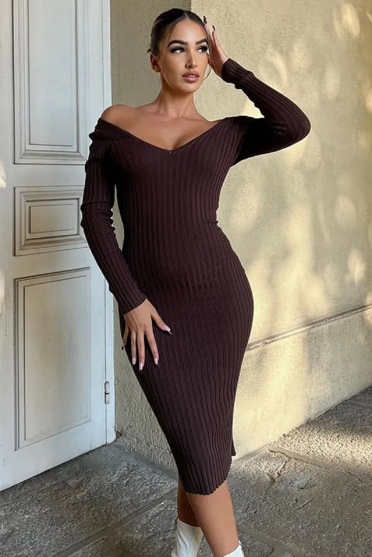 Kallan Knit Dress - Brown sold by Fashion Nova