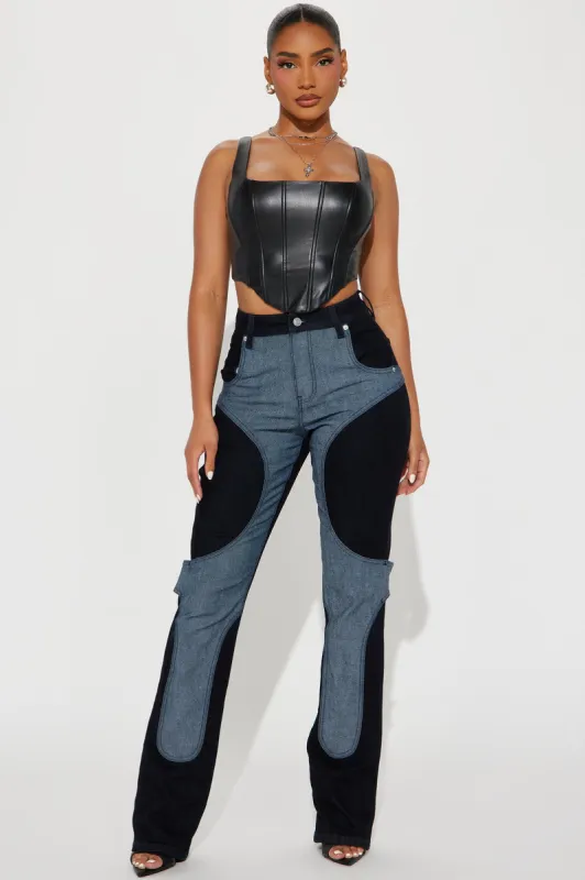Straight Forward Stretch Moto Bootcut Jeans - Dark Wash sold by Fashion Nova