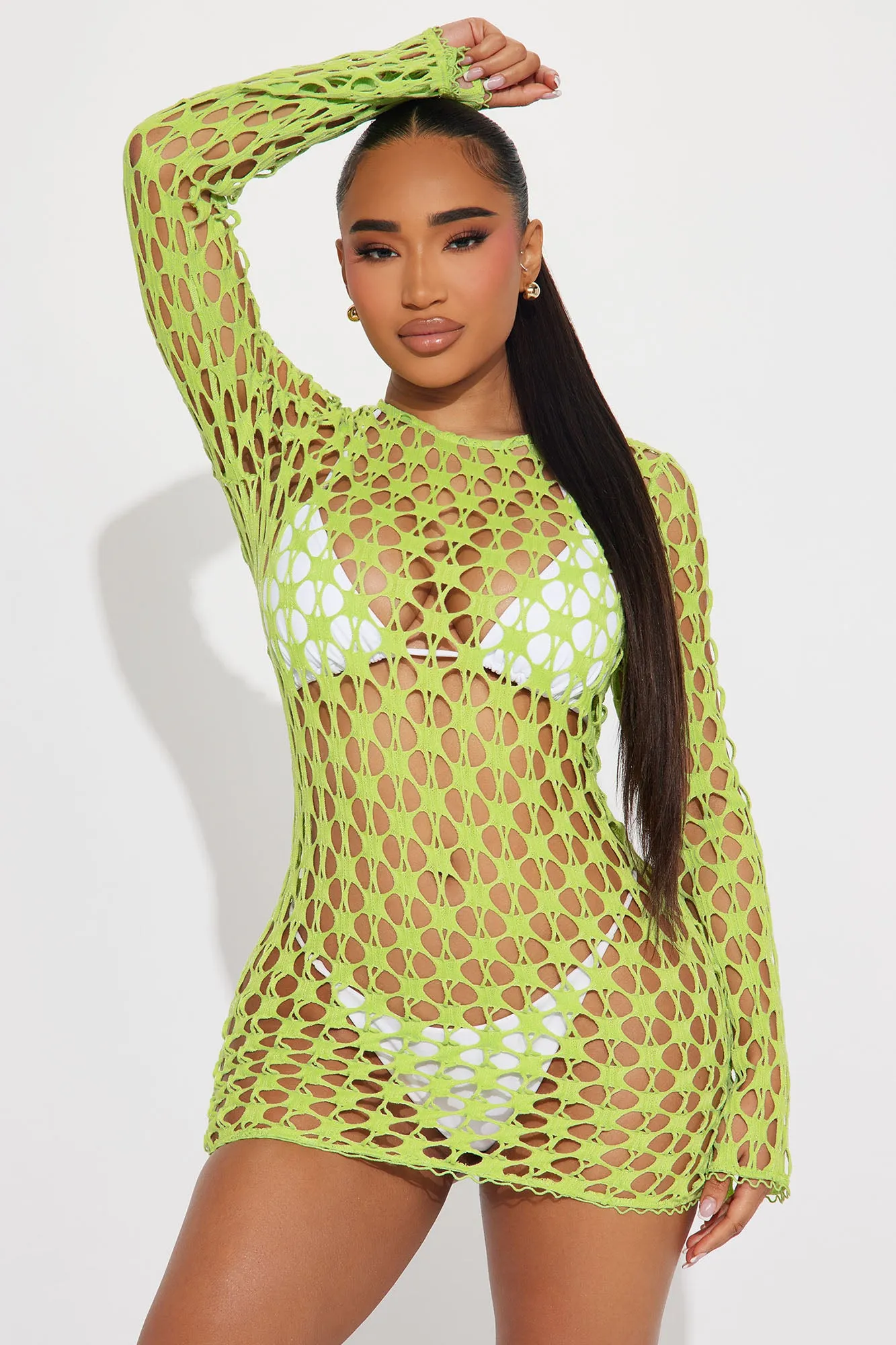 Summer Kiss Cover Up Mini Dress - Lime sold by Fashion Nova
