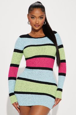 Chelsea Sweater Mini Dress - Blue/combo sold by Fashion Nova