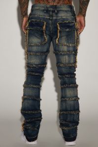 Square Pockets Fray Stacked Skinny Flare Jeans - Dark Wash sold by Fashion Nova