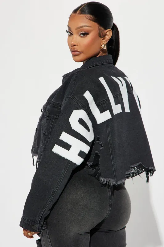 Hollywood Ending Ripped Denim Trucker Jacket - Black Wash sold by Fashion Nova