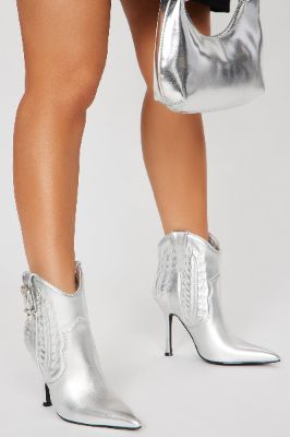 Ride It Out Booties - Silver sold by Fashion Nova