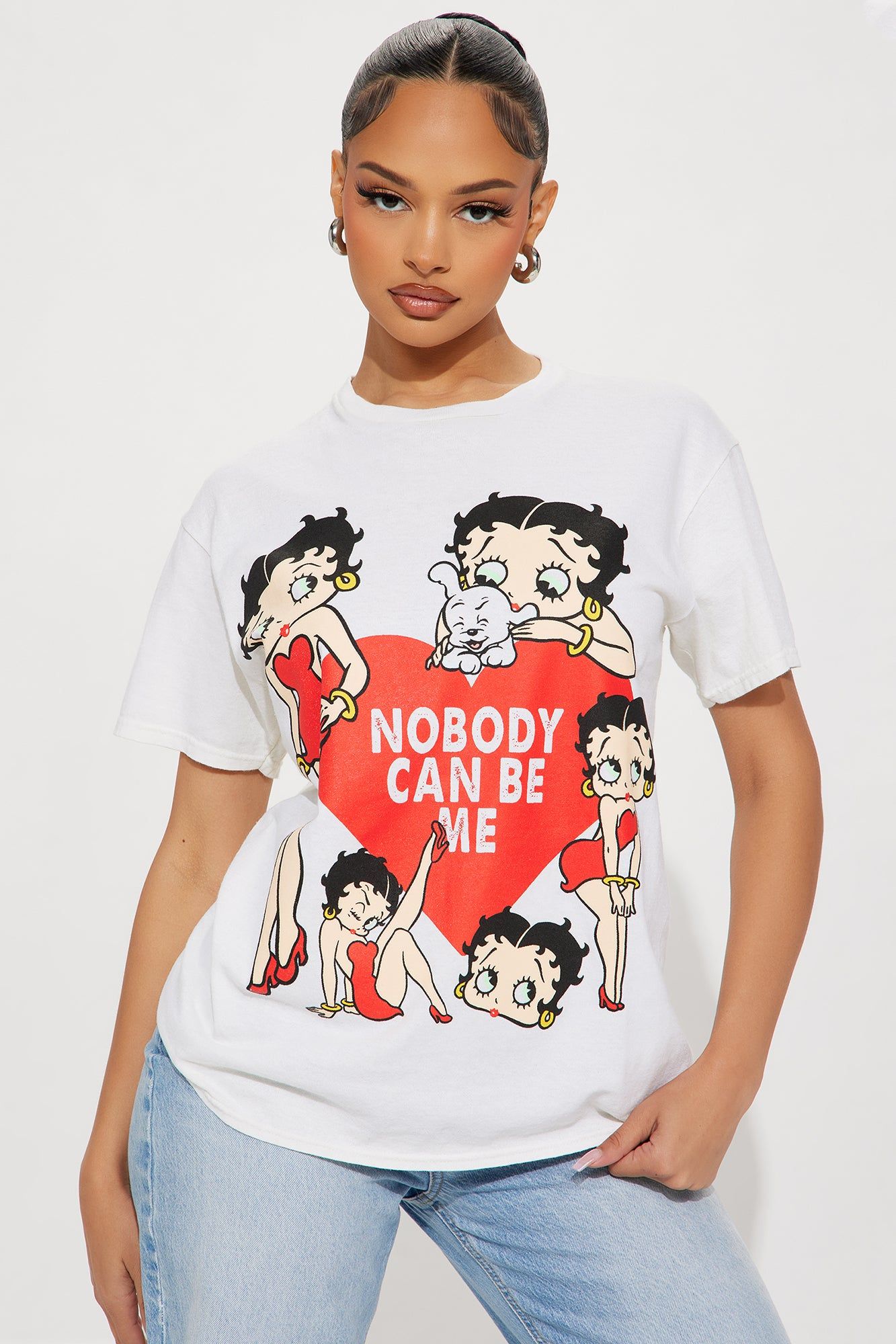 Betty Boop Nobody Can Be Me Tee - Natural/Combo sold by Fashion Nova