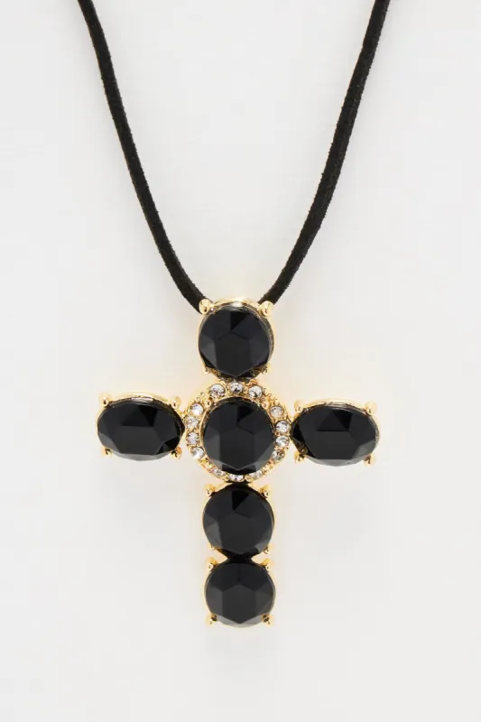 Saint And Sinner Necklace - Gold/Black sold by Fashion Nova