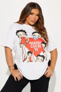 Betty Boop Nobody Can Be Me Tee - Natural/Combo sold by Fashion Nova