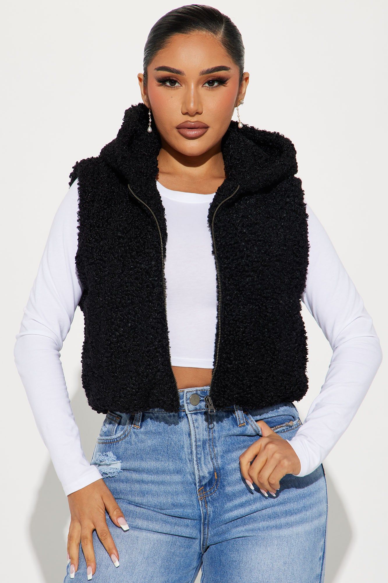 Loving This Sherpa Vest - Black sold by Fashion Nova
