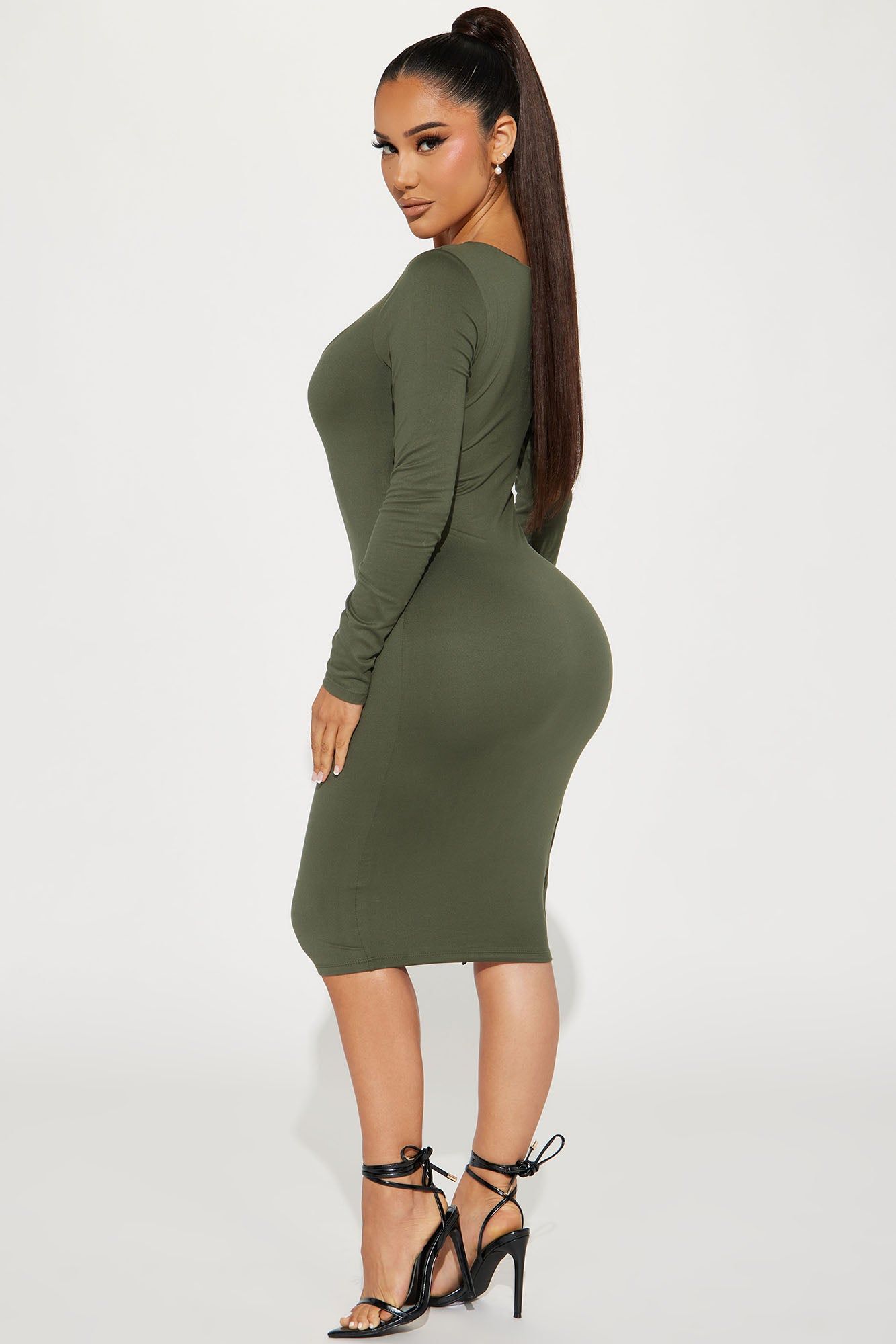 Hadley Double Lined Midi Dress - Olive sold by Fashion Nova product image thumbnail 3