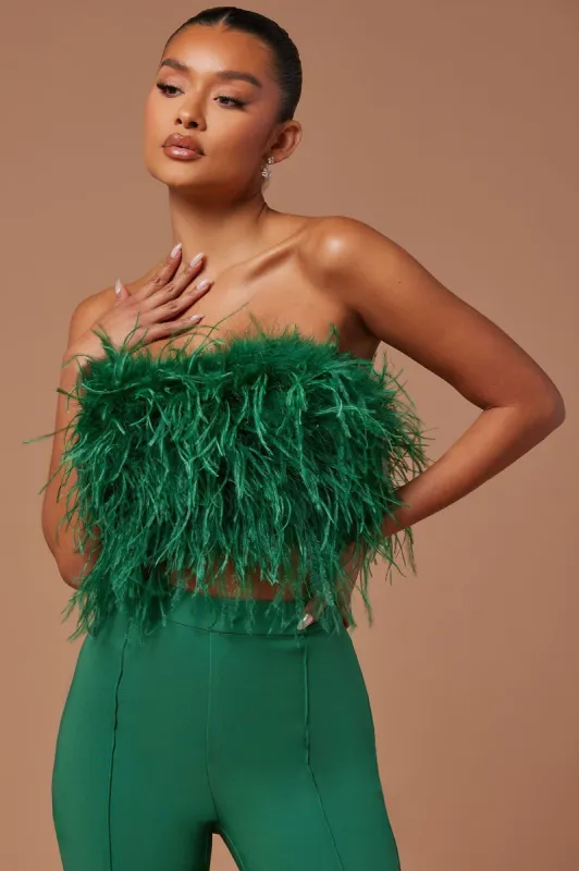 Anya Feathered Top - Emerald sold by Fashion Nova