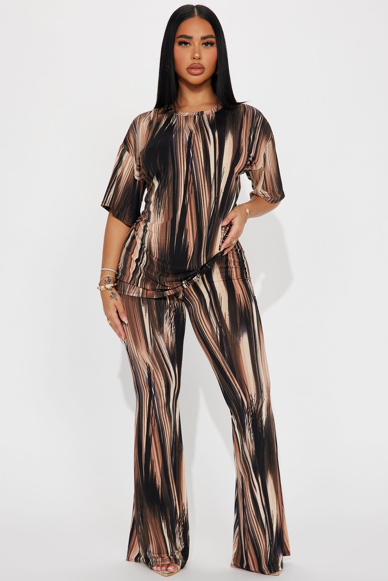 Fine Art Pant Set - Brown/combo sold by Fashion Nova
