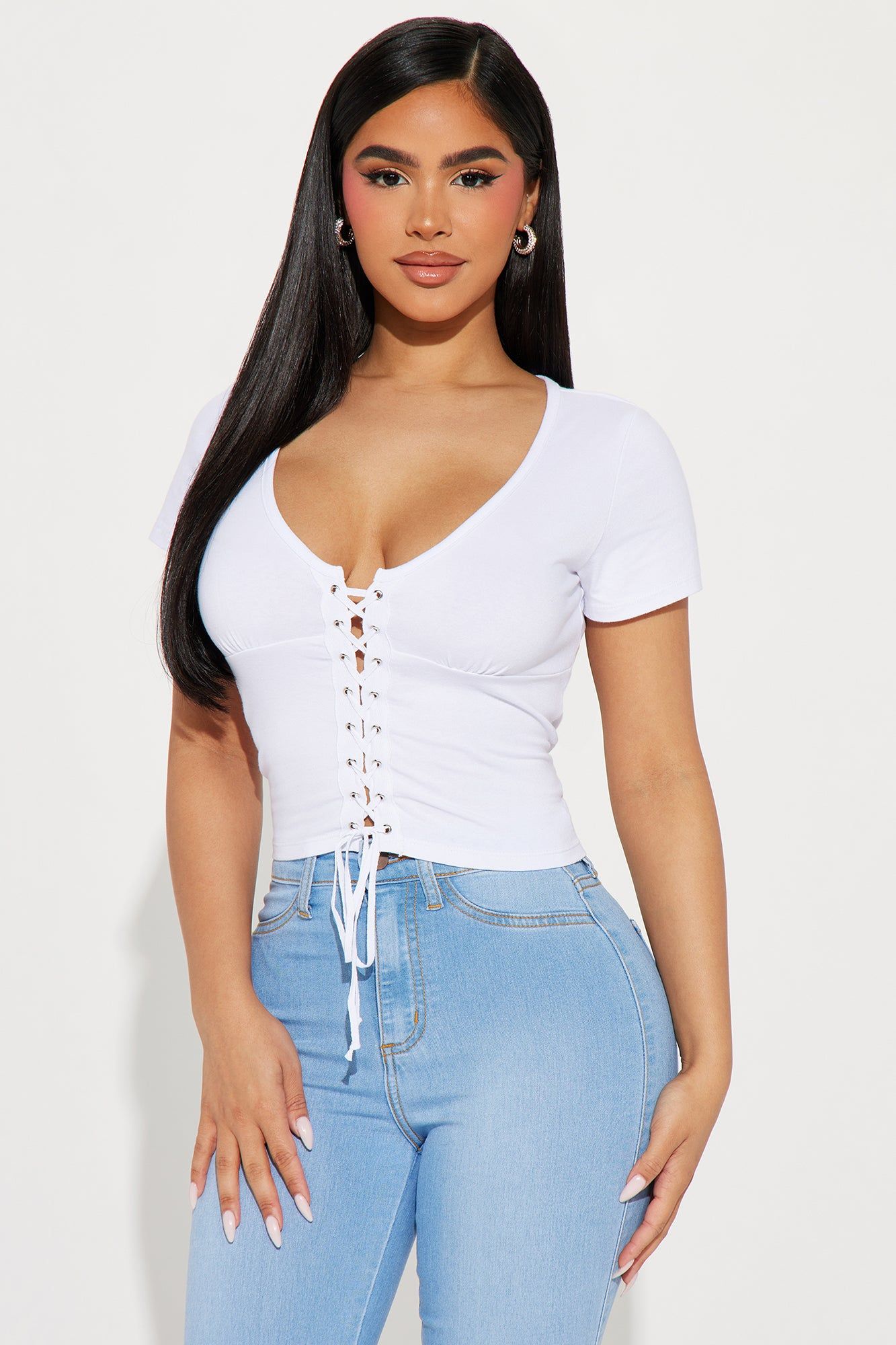 Lilly Lace Up Top - White sold by Fashion Nova