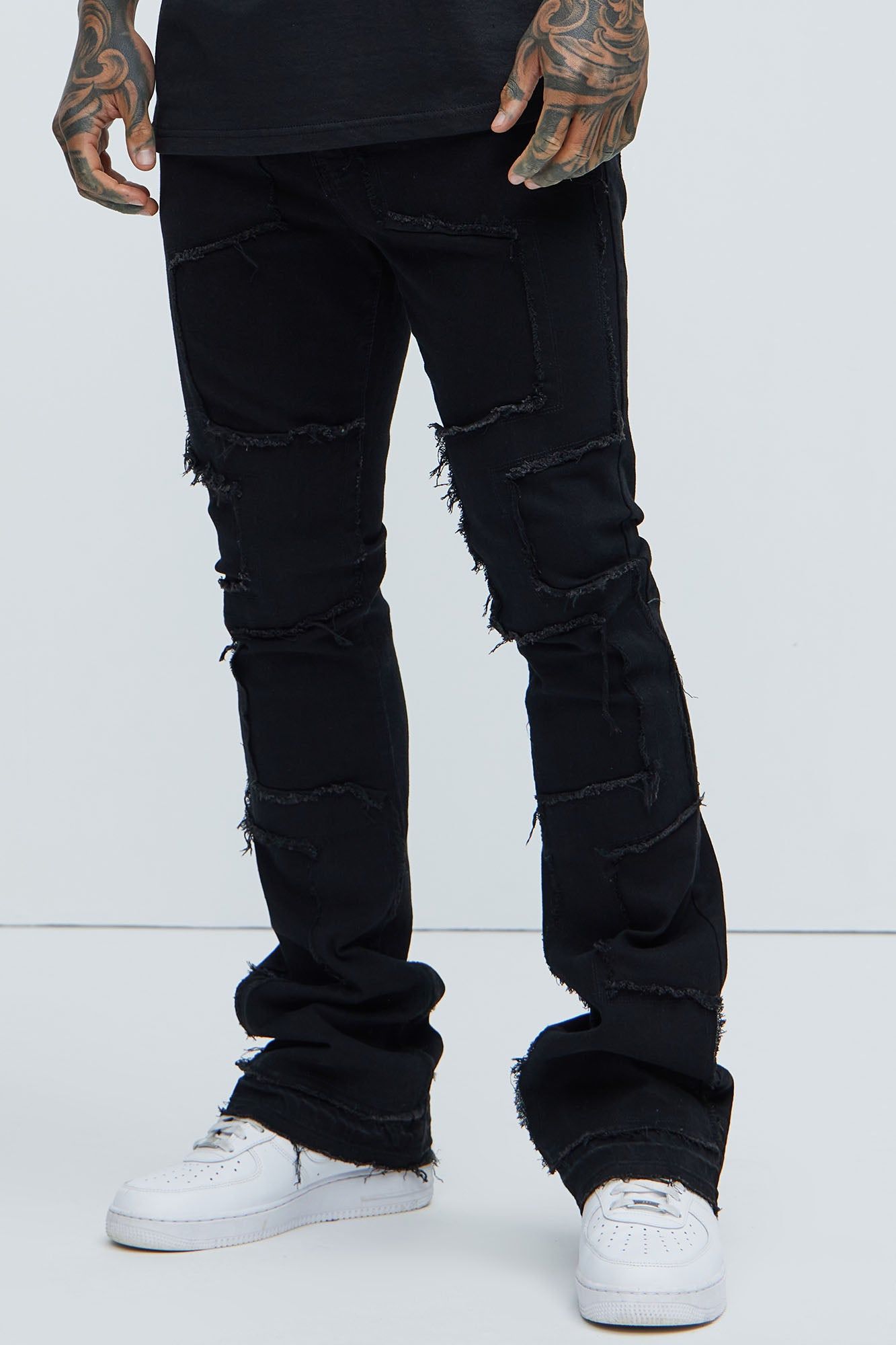 Be Square Stacked Skinny Flare Jeans - Black sold by Fashion Nova