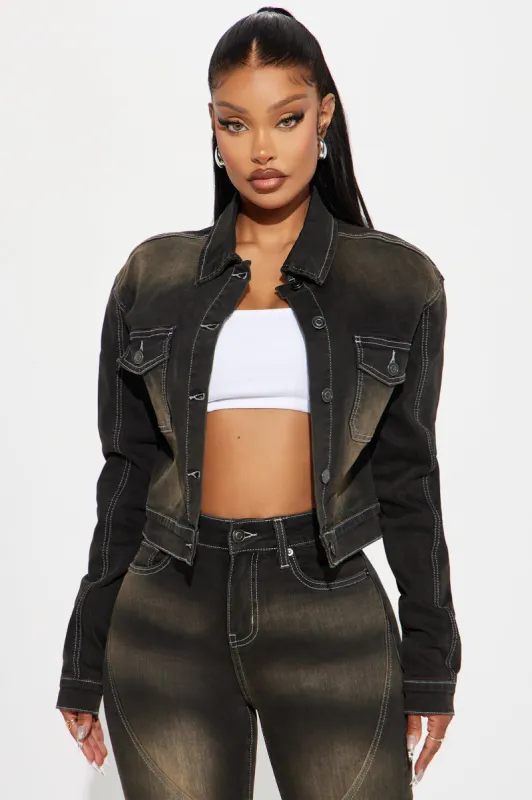 Seen Outside Tinted Denim Jacket - Black Wash sold by Fashion Nova