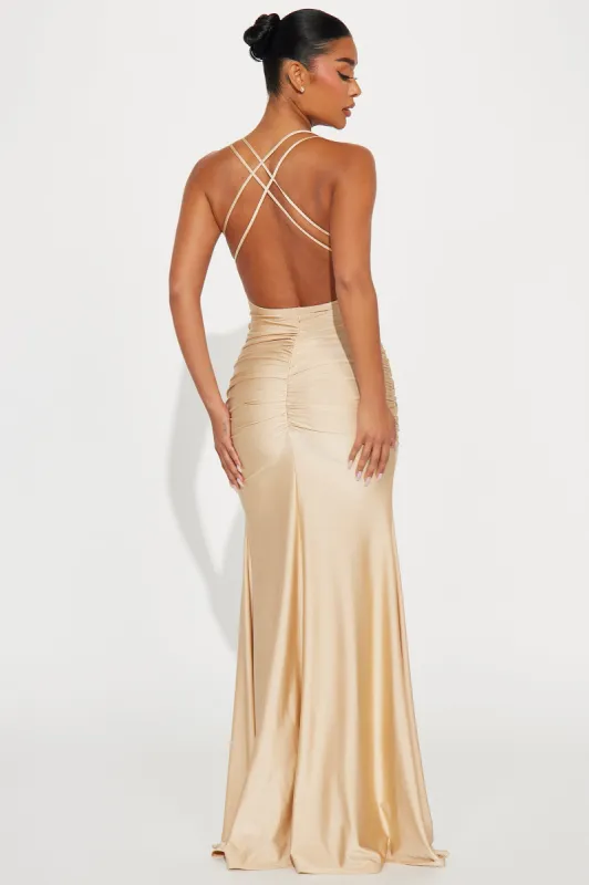 Gabriella Backless Gown - Champagne sold by Fashion Nova
