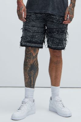 Nice Try Frayed Denim Short - Black Wash sold by Fashion Nova