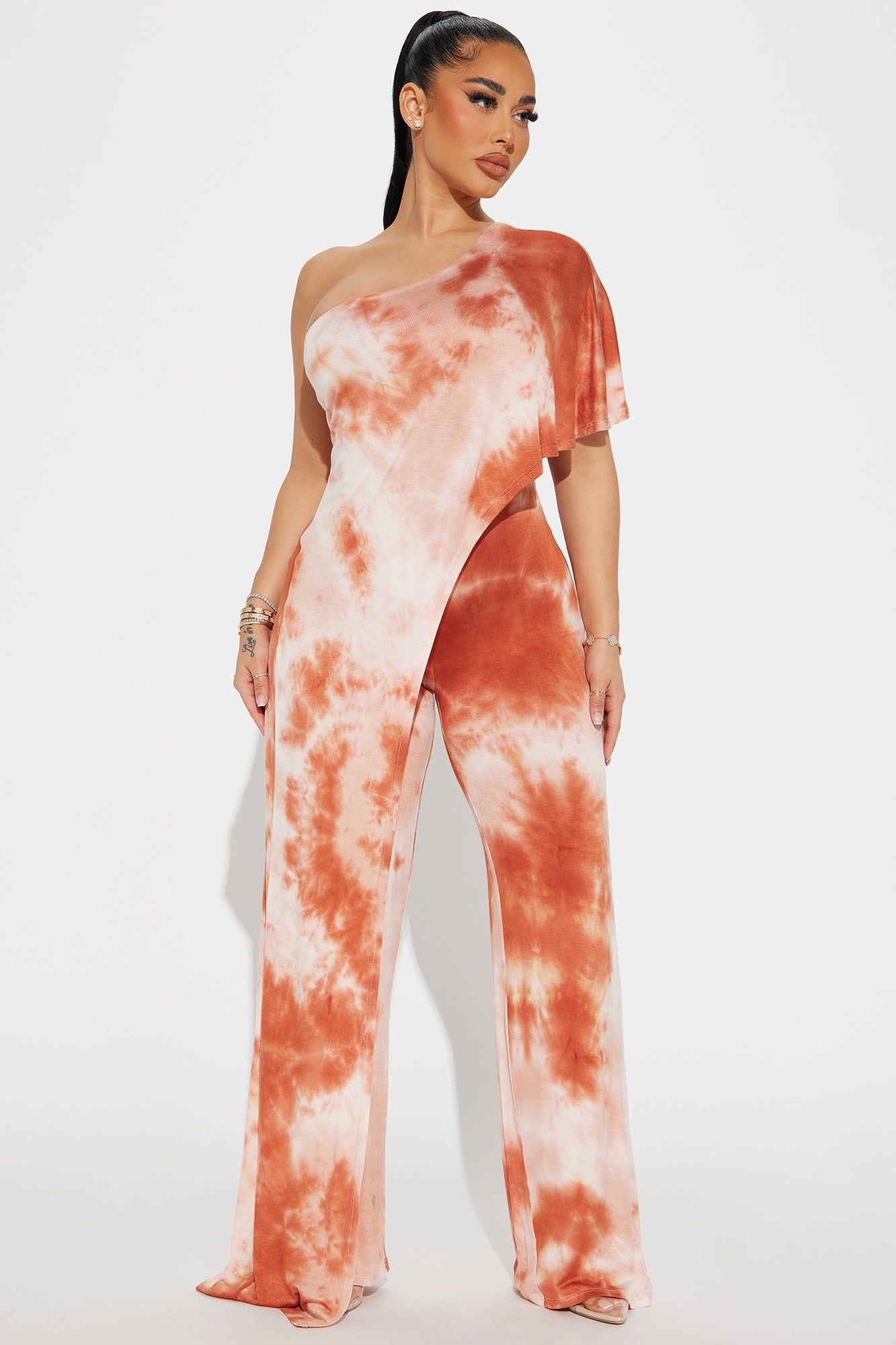 Free Spirit Tie Dye Jumpsuit - Rust/combo sold by Fashion Nova