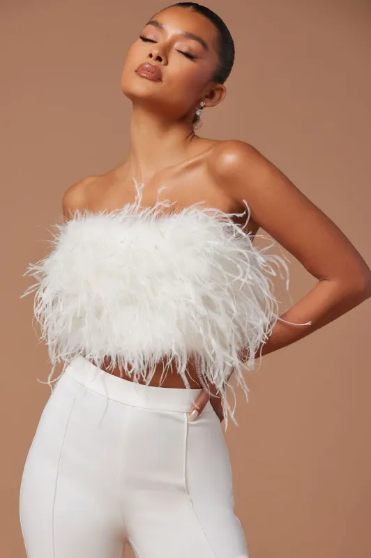 Anya Feathered Top - White sold by Fashion Nova
