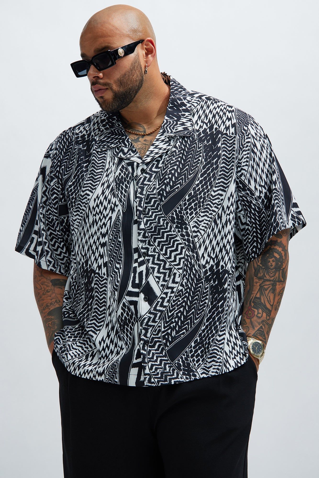 Dovercreek Tribal Shirt - Black/White sold by Fashion Nova product image thumbnail 5
