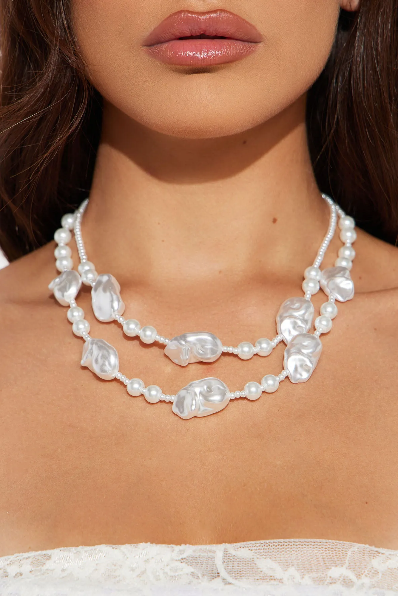 Ocean Pearl Layered Necklace - White sold by Fashion Nova