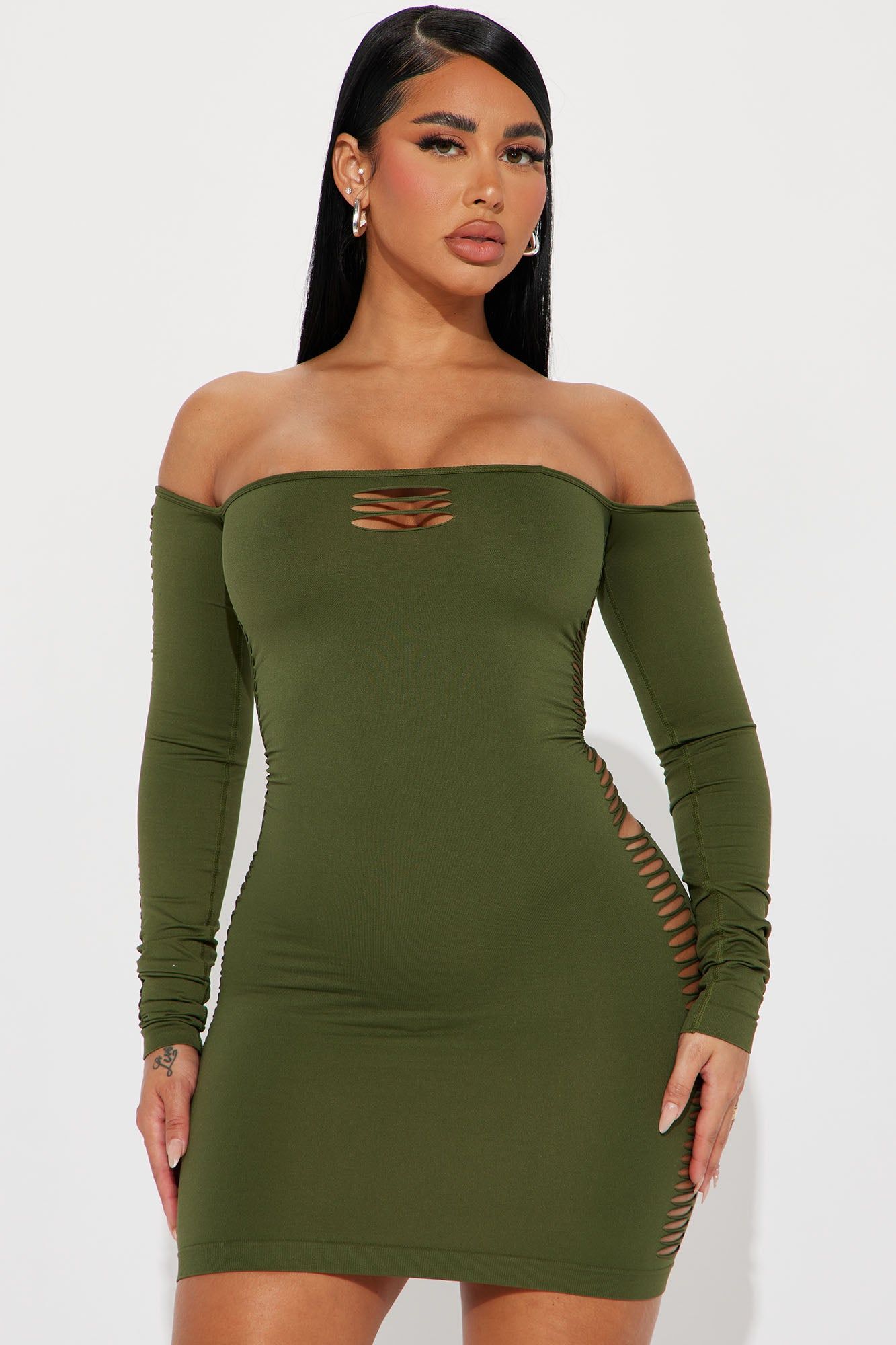 Sarah Seamless Mini Dress - Olive sold by Fashion Nova