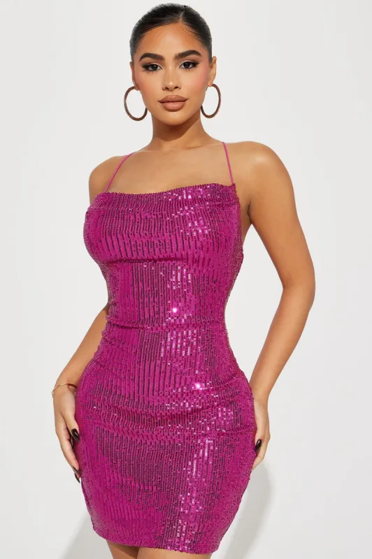 Demie Sequin Mini Dress - Magenta sold by Fashion Nova