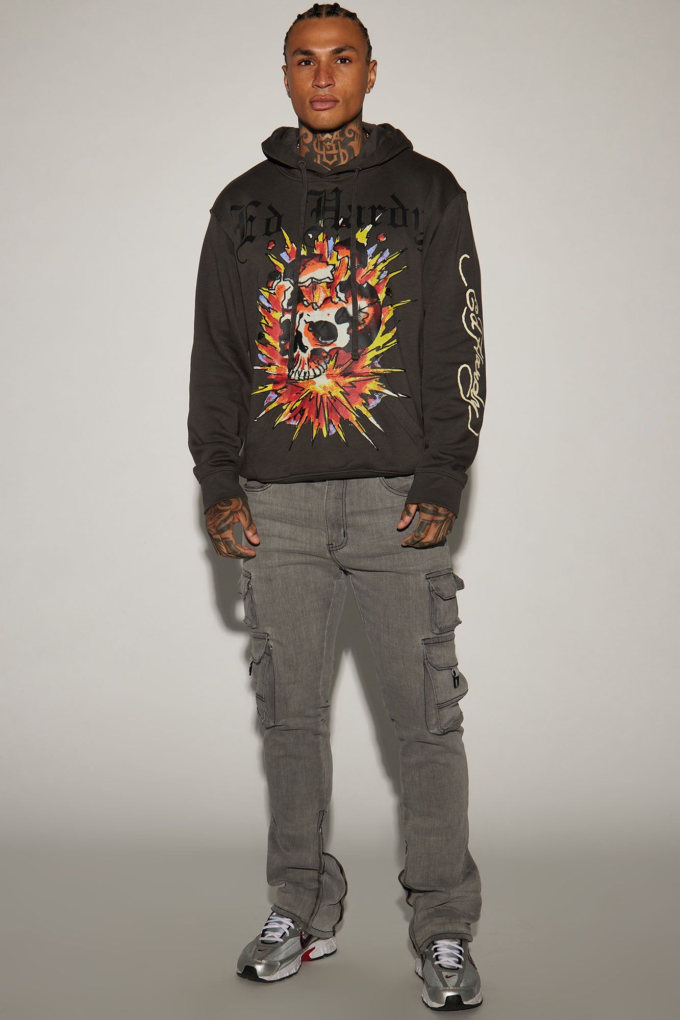 Ed Hardy Exploding Skull Hoodie - Charcoal sold by Fashion Nova product image thumbnail 2